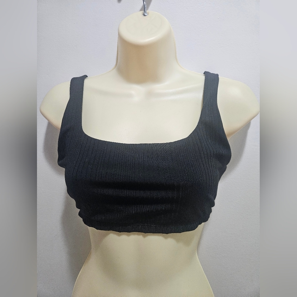 Alo -Black Ribbed Women's Crop Top Bra S